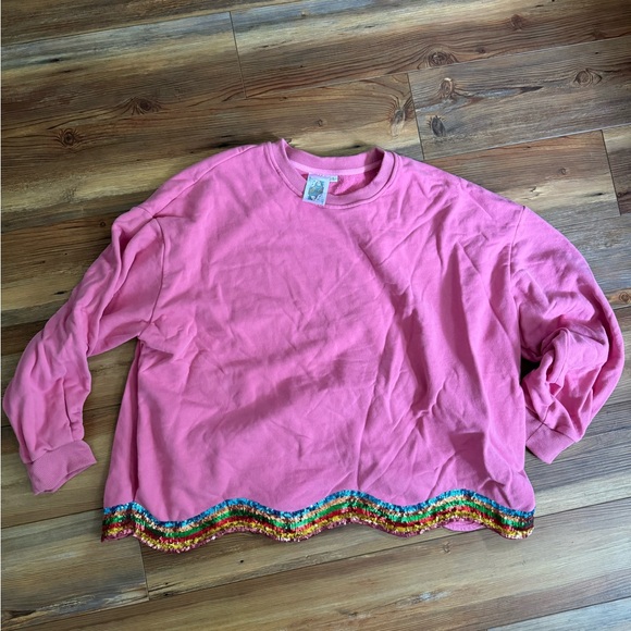 Queen Of Sparkles Wavy Sweater Short Set Pink Rainbow Jeweled Hem Sz M/L - Picture 4 of 6